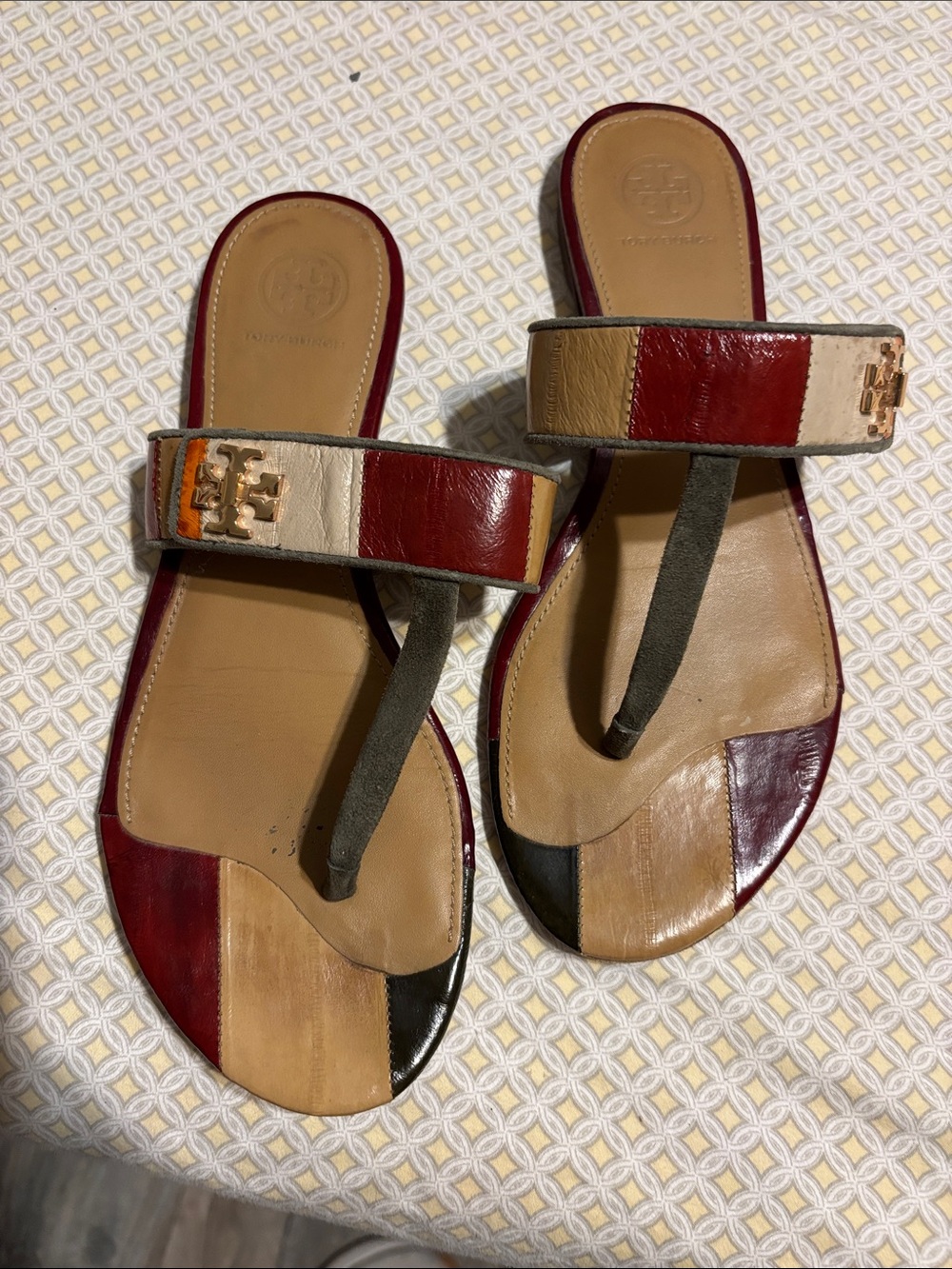 Tory Burch Multicolor Leather Patchwork Thong Sandals